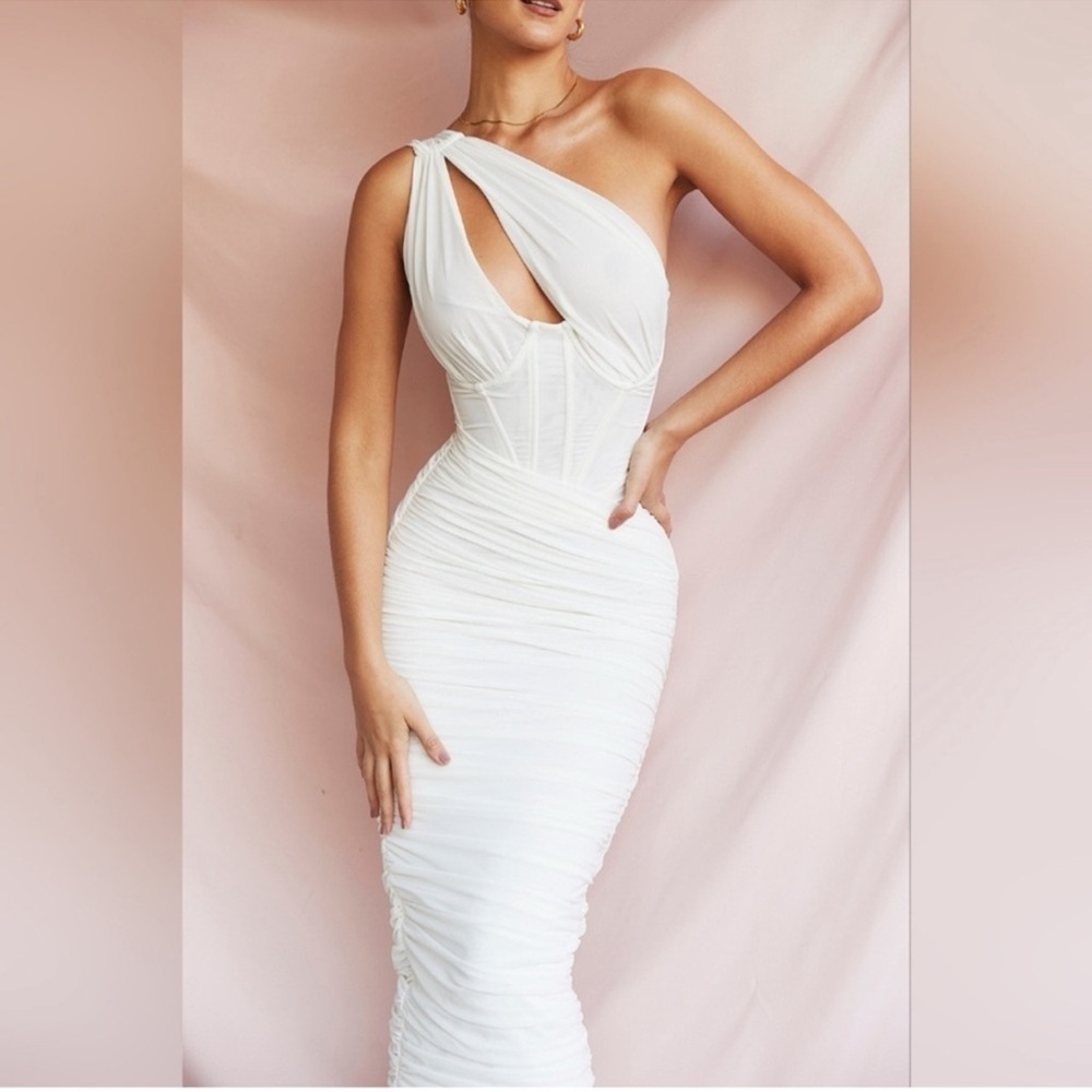 NWOT House of cb Valentina one shoulder Bustier dress in ivory sz S - Picture 2 of 7